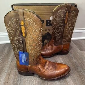 Tony Lama Patron Saddle Ostrich Exotic Cognac Leather Smooth Western Boots